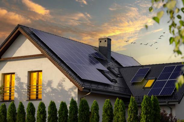 Home Modern home with rooftop solar panels